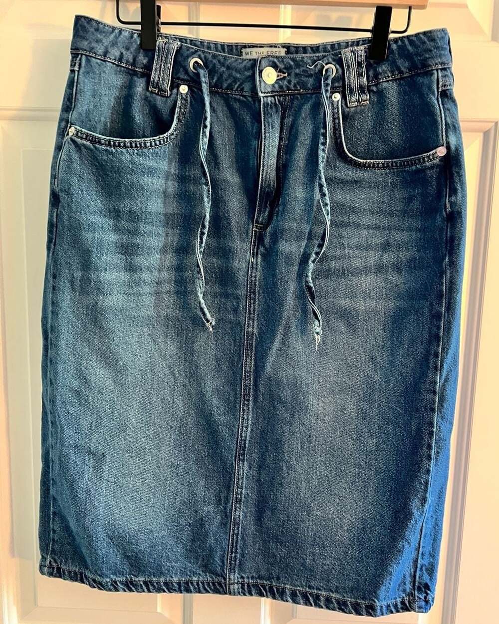 We The Free Women's Denim Midi Skirt 31 with Drawstring Waist